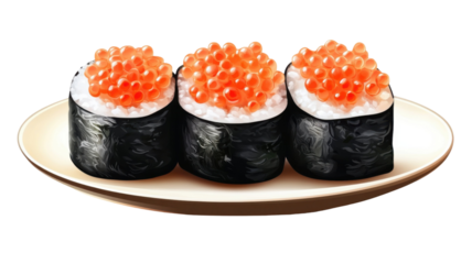Title: Realistic 3D Sushi with Red Caviar Isolated on White Background
