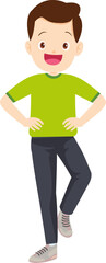 Obraz premium Joyful Teenager: A smiling cartoon boy stands tall with a bright look, embodying playful youth and everyday lifestyle.