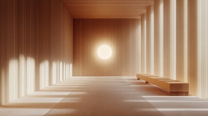 Fototapeta premium Serene Minimalist Wooden Interior with Sunlight