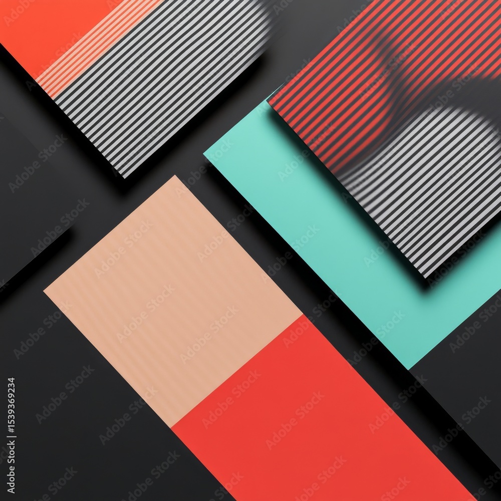Aufkleber abstract geometric composition with striped and solid color blocks