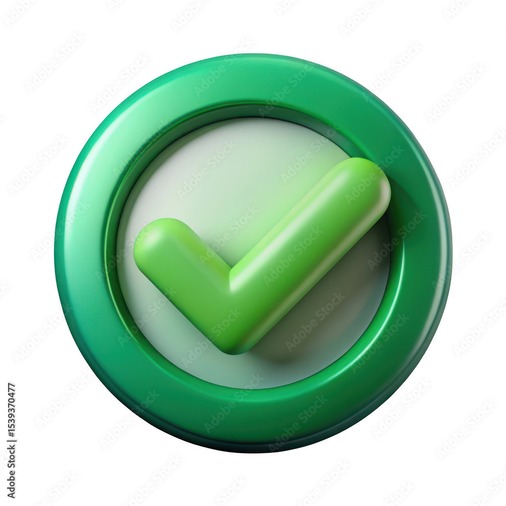Poster 3d green check mark icon in circle isolated on transparent background