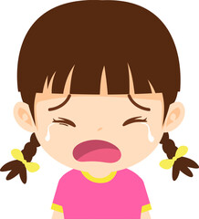 Tearful Little One: A cartoon depiction of a young girl with brown pigtails sheds tears, her face etched with sadness, conveying a powerful moment of vulnerability.