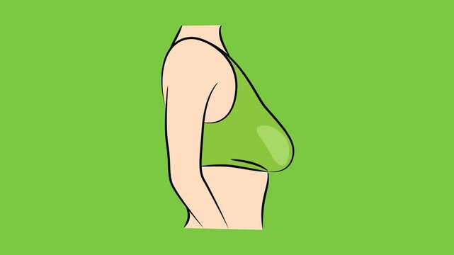 2D render. 2D animation of female breast transformation. Before and after breasts going down and up, sagging and firming, breast tightening process. female chest exercise