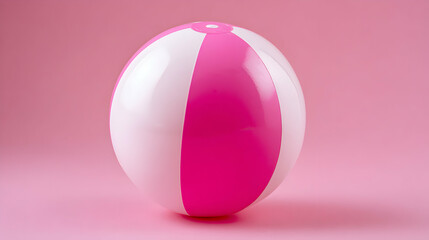 Pink And White Striped Beach Ball On A Solid Pink Background