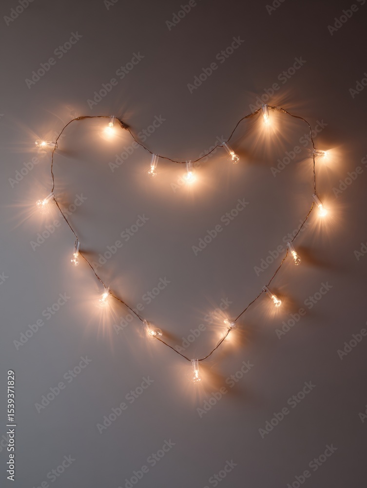 Poster Heart-shaped String Lights Create a Warm Ambiance on a Neutral Wall for a Cozy and Inviting Atmosphere