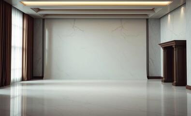 A pristine backdrop of smooth white marble its surface adorned with subtle veins and a soft ethereal glow
