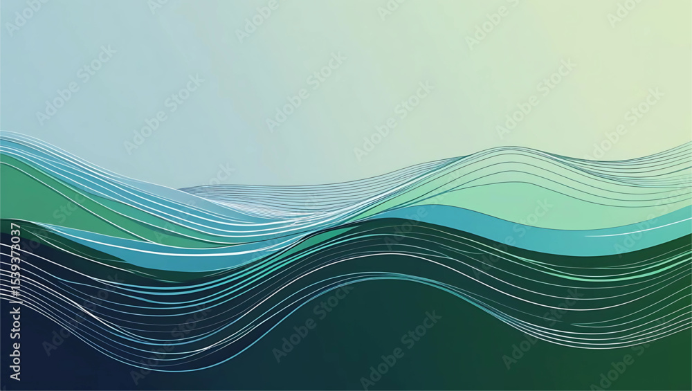 Poster abstract blue background with dynamic waves and flowing lines, perfect for modern digital design