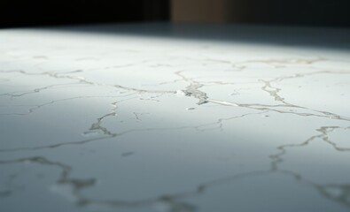 A meticulously detailed close-up captures the intricate veining of white quartz or granite stone its surface a canvas of subtle variations in color and texture offering a pristine backdrop for your me