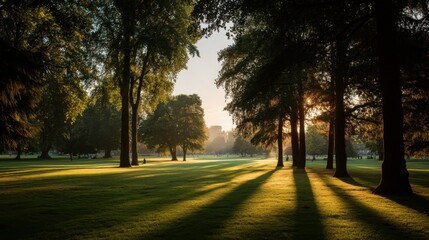 Obraz premium Golden Hour Serenity in a Lively Outdoor Park Scene