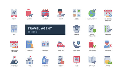 Travel Agent Flat Icon Set with Tourism and Booking Services