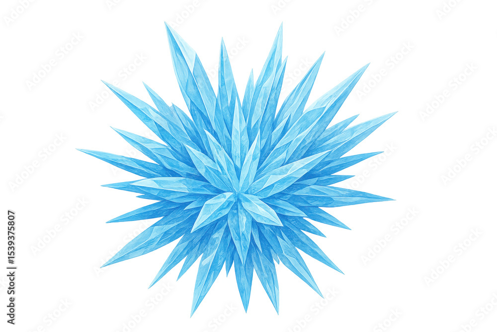 Poster ice crystal exploding, creating sharp shards, with transparent background, ideal for winter or froze