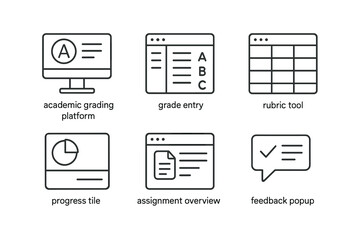 Academic grading tools: grade entry, rubric tool, progress tracking, assignment overview, feedback