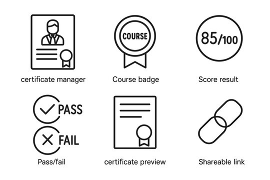 Certificate manager icons for course completion and scoring