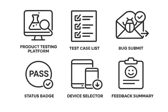 Icons representing product testing and quality assurance processes