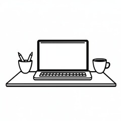 Fototapeta premium Minimalist workspace setup with a laptop, cup, and pencil holder on a desk