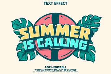 Pop art style text effect of "Summer Is Calling". Cartoon typography template design