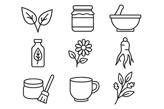 Simple icons of natural ingredients and herbal remedies