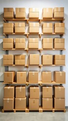 Packaged boxes on a wall