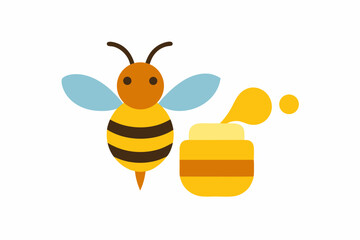 Cute cartoon bee and honey pot illustration
