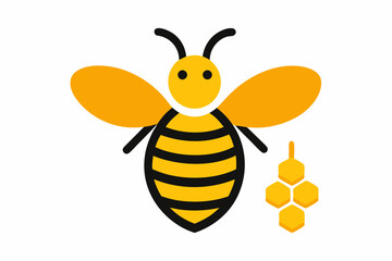 Cute cartoon bee with honeycomb illustration