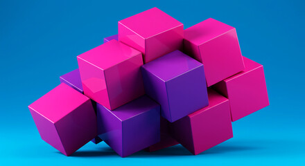 Obraz premium Abstract 3D Render of Pink and Purple Cubes on Blue Background