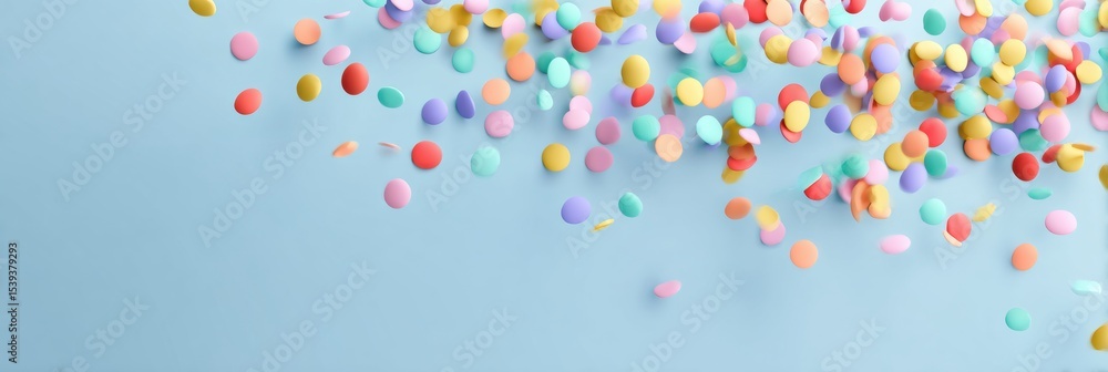 Poster soft 3d confetti cascading on a light blue background creates a festive and cheerful atmosphere for 