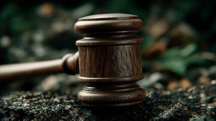 Dramatic Close up of Wooden Gavel on Dark Ground  Justice  Law  Legal Concept