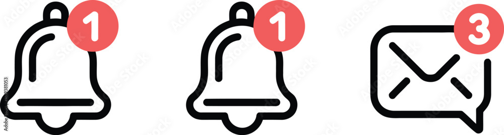 Poster notifications and messaging icons representing important alerts in modern minimalist style and color