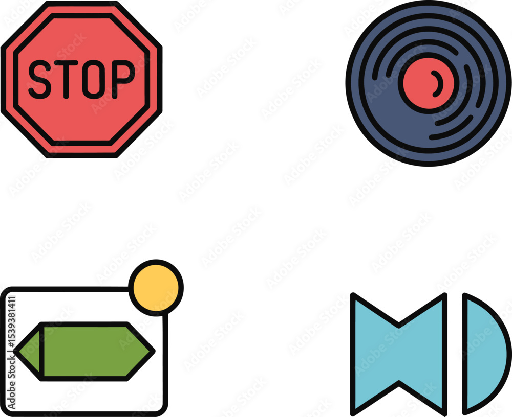 Poster isolated flat icons representing various actions and symbols on a white background for user interfac