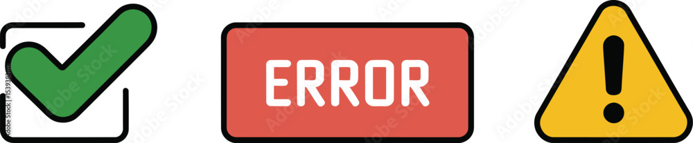 Poster vector illustration of check mark error message and warning sign icons on white background design el