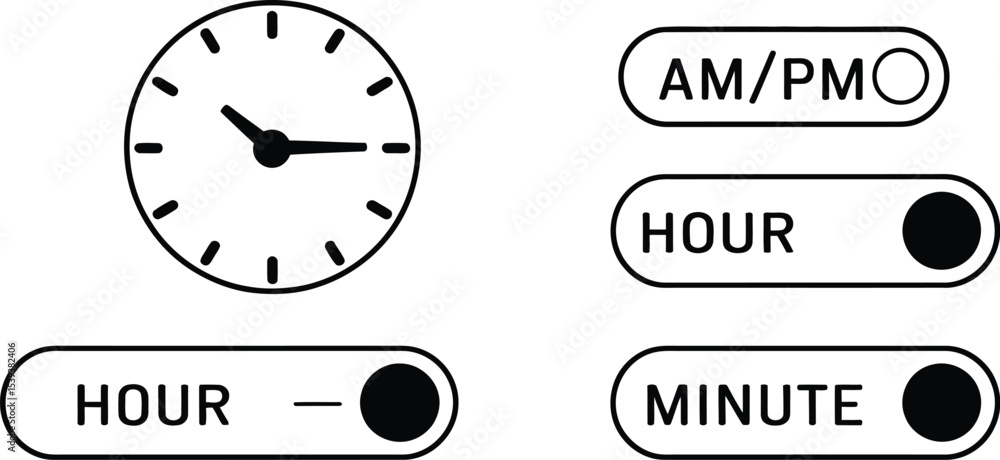 Poster minimalist clock and time setting controls illustrating time management and clock adjustment concept