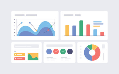A collection of modern data visualization infographics with charts and graphs for business and financial analysis