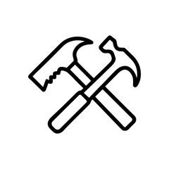 Intersecting carpentry tools suggest skillful craftsmanship. Icon Symbol Illustration
