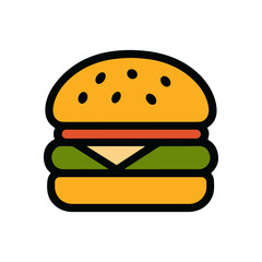 Mouthwatering cartoon hamburger with sesame seeds. Icon Symbol Illustration