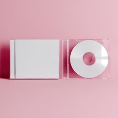 Mockup Of Blank CD Jewel Case And Disc On A Soft Pink Background For Music Presentation