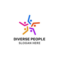 Diverse people logo concept in simple style. Connected human vector illustration. Teamwork icon