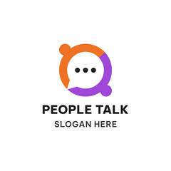 People talk logo concept in simple style. People and chat bubble vector illustration. Teamwork icon