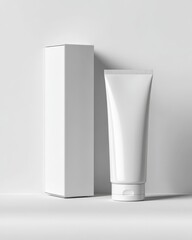 Mockup of Blank Skincare Packaging Tube and Box on a Minimalist White Background