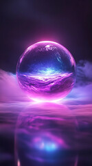 a glowing 3D sphere with gradient color on vertical composition