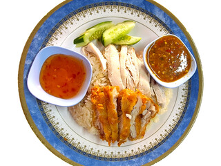 Authentic Thai Hainanese Chicken Rice with Fried and Steamed Chicken