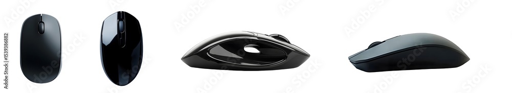 Poster set of black computer mice in various angles. isolated on transparent background
