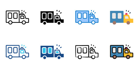 Prison bus icon set multiple style collection 
