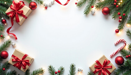 Festive Christmas Border with Gifts, Ornaments, and Lights Perfect for Holiday Cards and Invitations