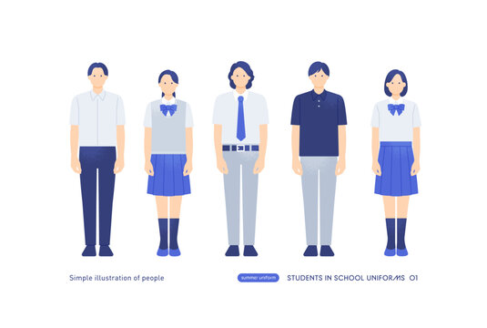 ブレザー制服姿の学生 夏の若々しい男女のベクターイラスト素材
