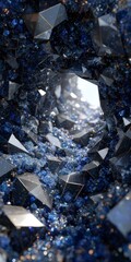 Abstract Blue Crystal Cave  3D Render  Gemstone Tunnel  Shiny  Sparkling  Luxury Backgroun