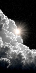 Dramatic Sun Rays Through Cumulus Clouds  Celestial  Night Sky  Space  Black Background