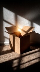Open Cardboard Box Mockup  Sunlight Shadows  Empty Package