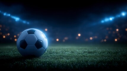 Naklejka premium Dramatic Night Soccer Field Ball Lights Grass Game Sport