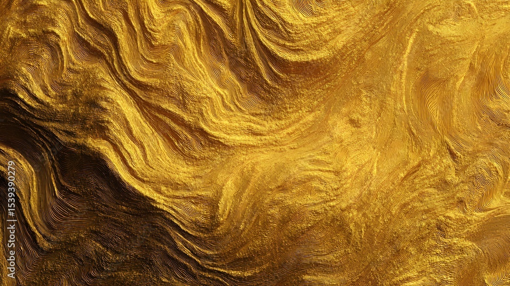 Poster golden textured surface, abstract pattern with flowing lines and shadows. metallic shimmer, luxuriou