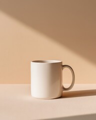 Plain White Ceramic Mug with Soft Shadows on a Minimalistic Background in Natural Light